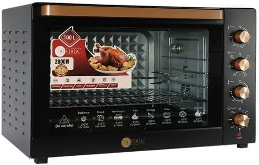AFRA Electric Oven Toaster, 100Litre, 2800Watts Convection Rotisserie & Oven Lamp, 4 Knobs Tray, Rack, Handle, 7-Functions Control, Adjustable Thermostat 70 To 250C, AF-1028OTBK, 2-Year Warranty thumbnail 2