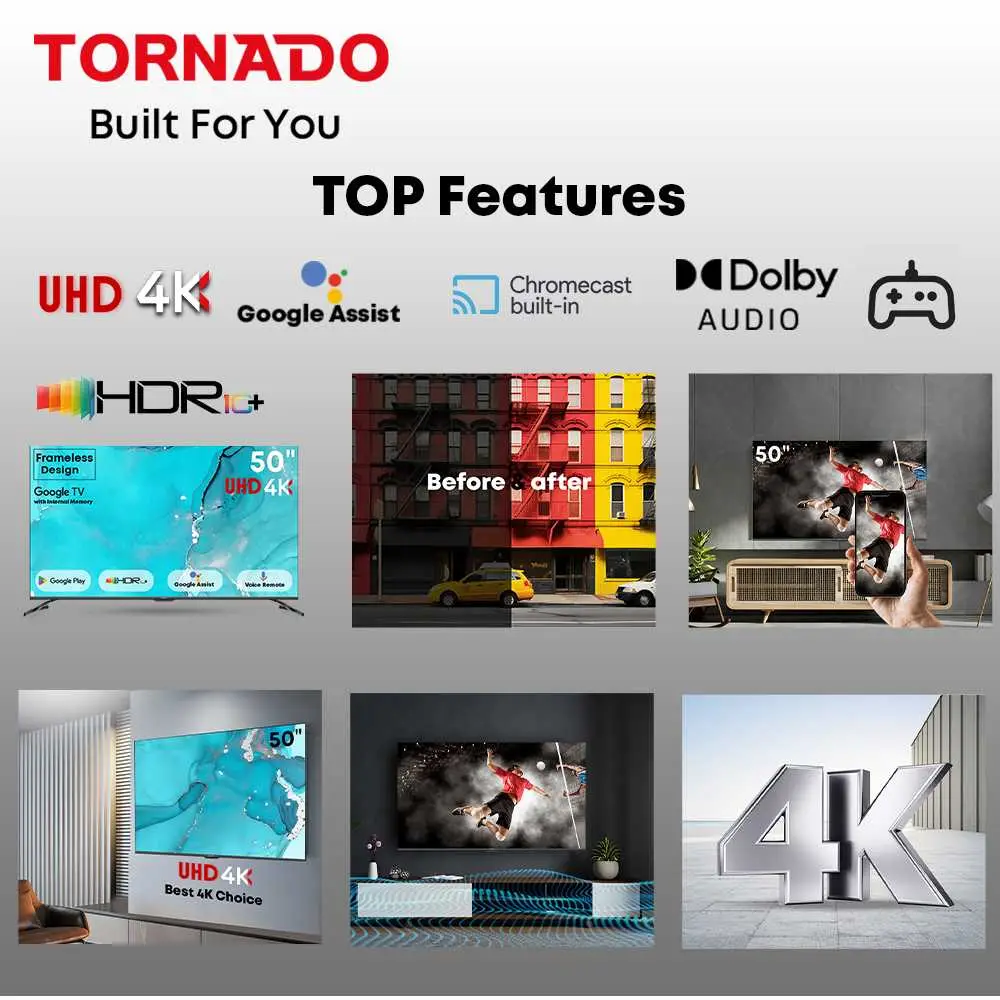 Tornado 50″ 4K UHD Google Smart TV, Frameless Design – 50UA3400G thumbnail 3