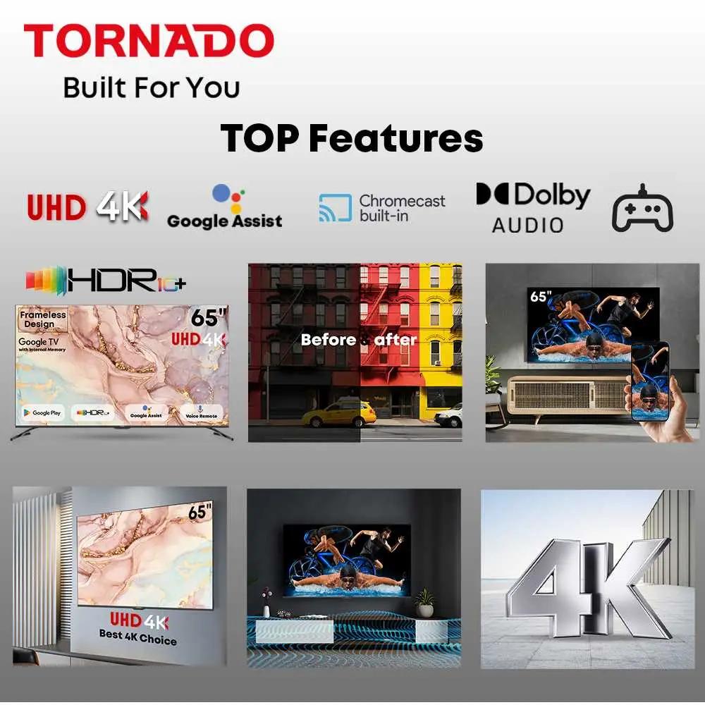 Tornado 65-Inch 4K Ultra HD, Smart LED TV, 65UA3400G, Black thumbnail 3