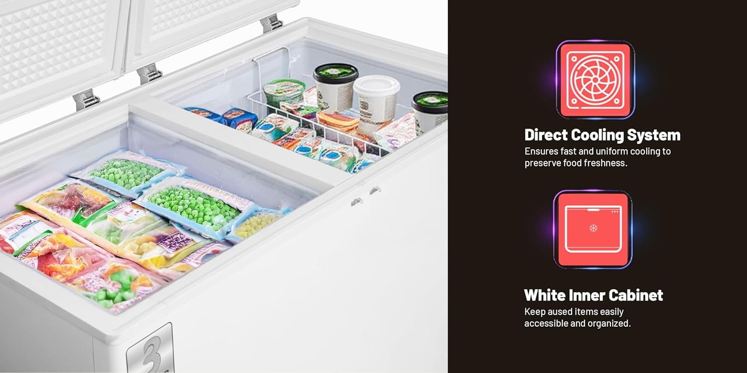 AFRA Chest Freezer, 450L, Direct Cooling System, Manual Defrost, White, with LED Light and Adjustable Basket-AF-4500CFWT thumbnail 2