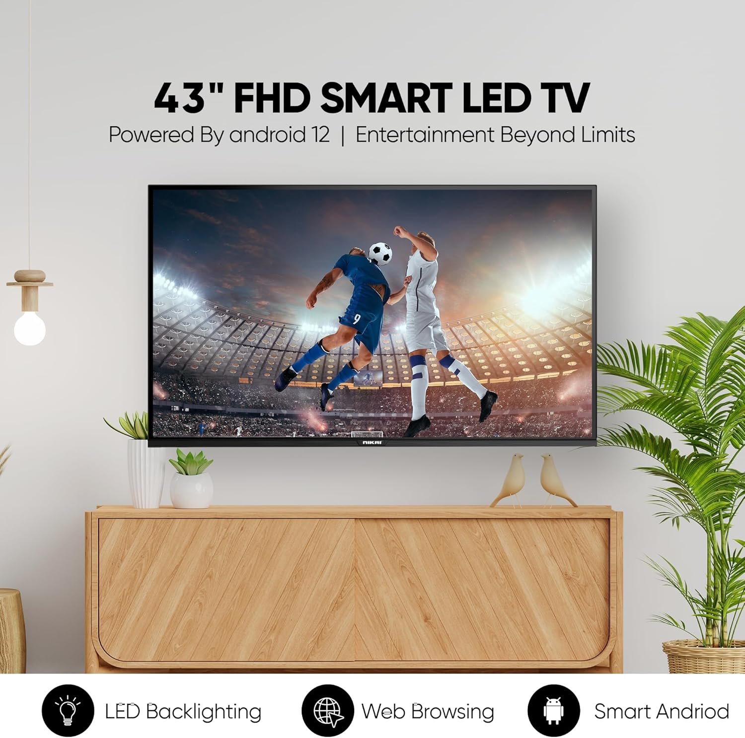 Nikai 42 Inch Smart LED TV | Built-In Wi-Fi, Smart Apps, 2 HDMI Ports, 1GB RAM16W Speakers, Quad-Core Processor Ultra-Slim Frame, Sleep Timer, Auto Power Off Multilingual OSD NTV4300SLEDT thumbnail 2