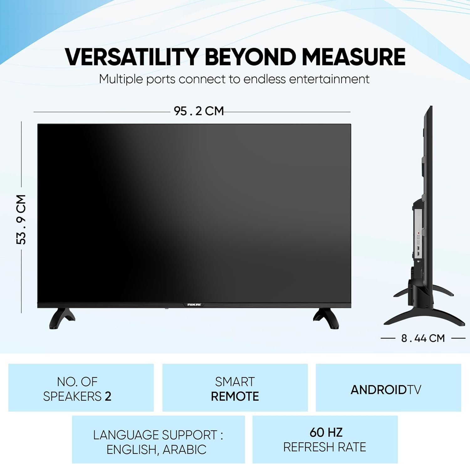 Nikai 42 Inch Smart LED TV | Built-In Wi-Fi, Smart Apps, 2 HDMI Ports, 1GB RAM16W Speakers, Quad-Core Processor Ultra-Slim Frame, Sleep Timer, Auto Power Off Multilingual OSD NTV4300SLEDT thumbnail 4