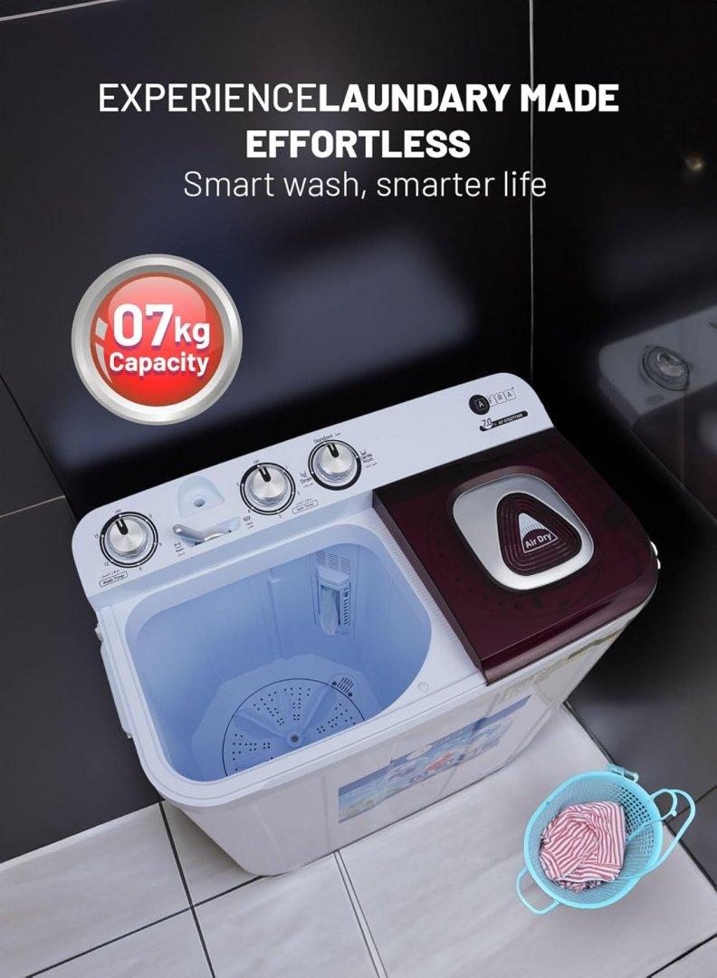 AFRA AF-0702TTWR Twin Tub Washing Machine, Air - Dry Function Collars Washboard, 7kg, White and Red thumbnail 4