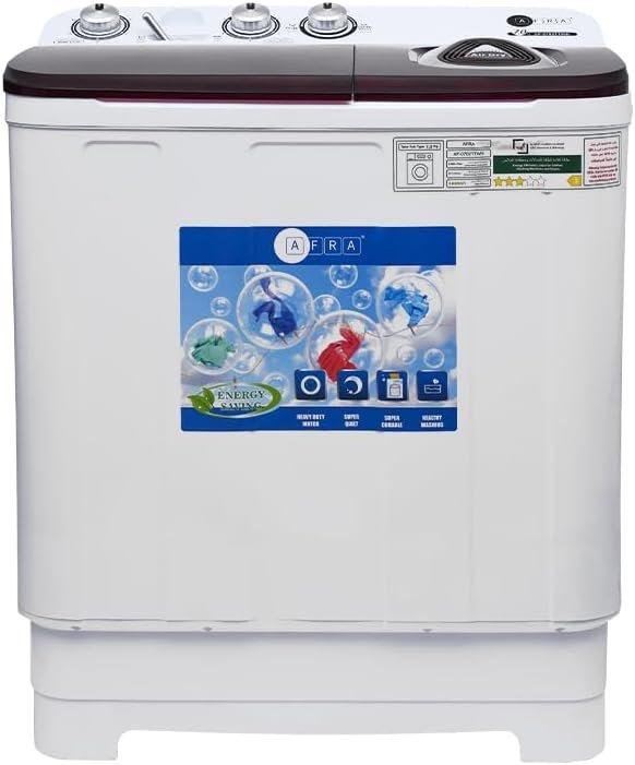 AFRA AF-0702TTWR Twin Tub Washing Machine, Air - Dry Function Collars Washboard, 7kg, White and Red