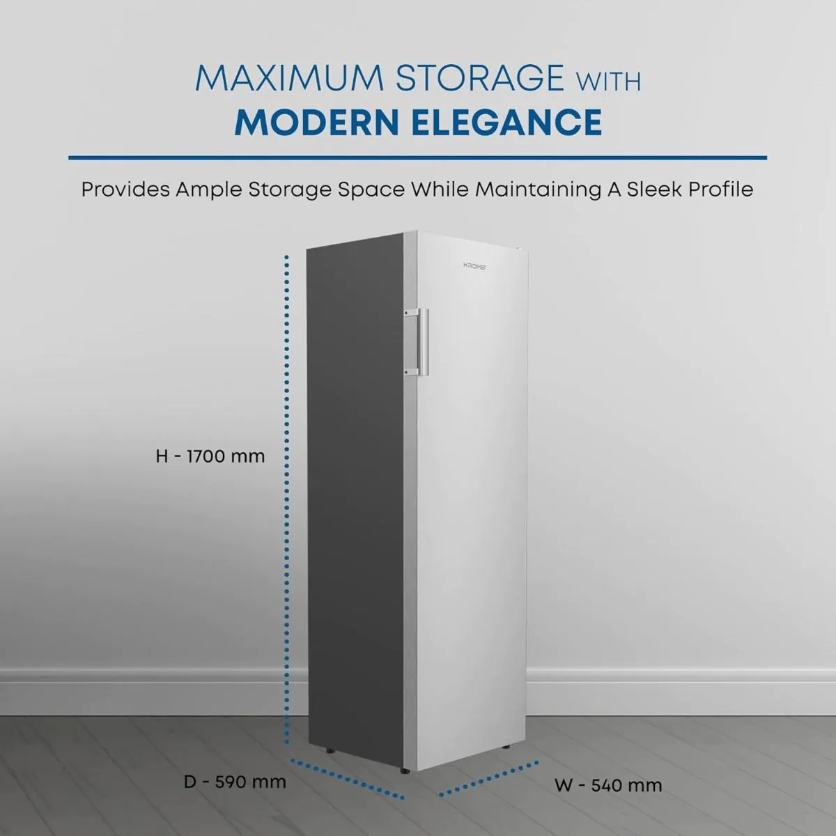 Krome Single Door Upright Freezer, Massive Capacity, Energy-Efficient Cooling, Electronic Touch Temperature Control Sleek Inox Finish, 4 Drawers, 2 Bottle Racks & 5 Shelves, Door Alarm- KR-UF 270IM thumbnail 3