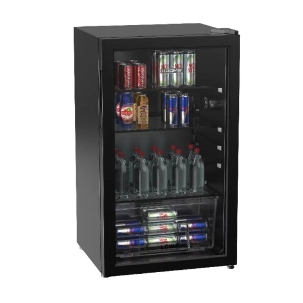 Krome 120L Beverage Cooler | Single Door | Blue LED Light | 2 Glass Shelves | Manual Defrost | Black | KR-BC120DM