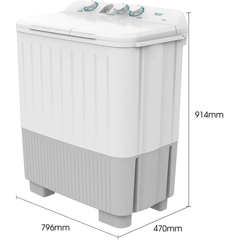 HISENSE TWIN TUB WASHING MACHINE 8KG -  XPB80-5001 thumbnail 2