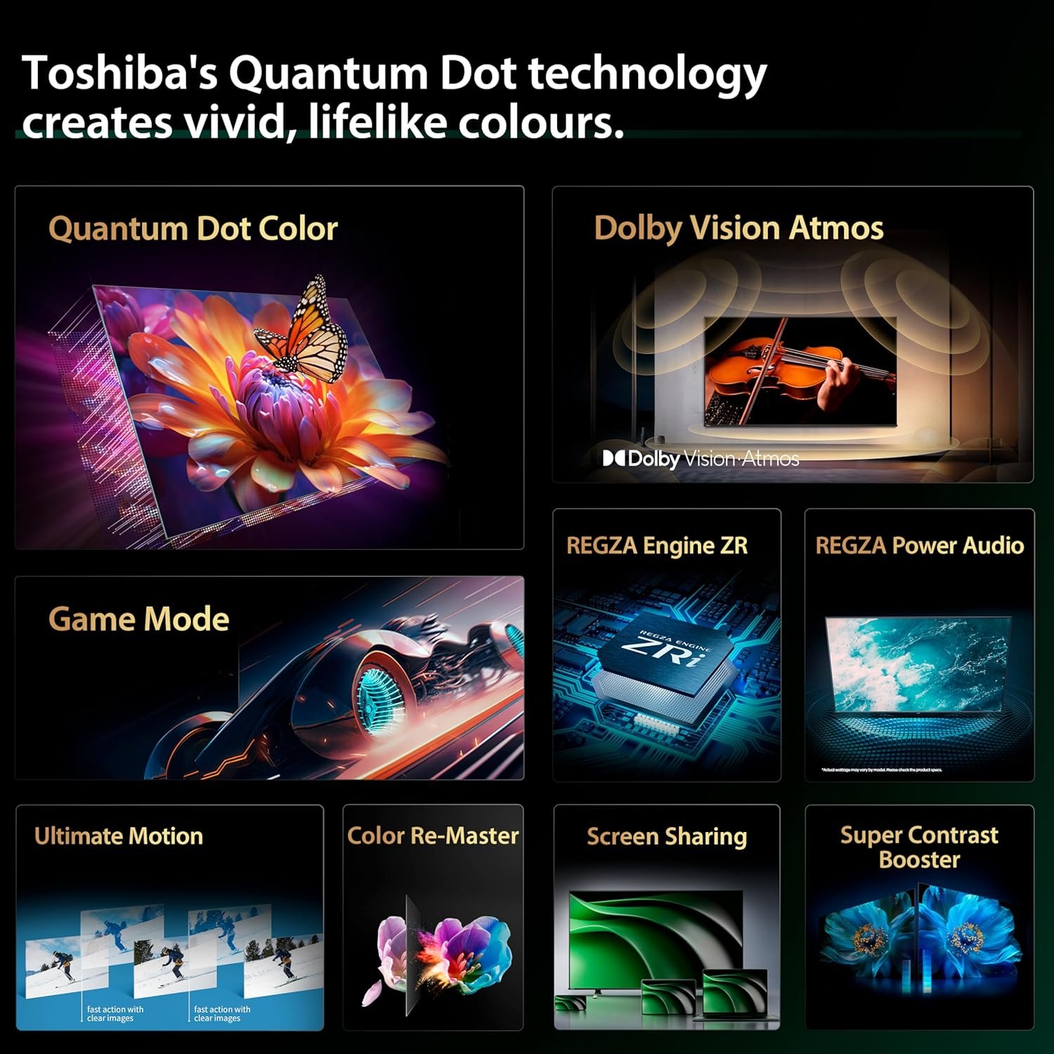 Toshiba 55 inch Native 60Hz VRR QLED Smart TV-Quantom Dot Colour, AI 4K Upscaling, Anti-tip Clip, REGZA Power Audio, Game Mode, Sports Mode, Ultimate Motion, Dolby Vision Atmos - 55C450MW thumbnail 3