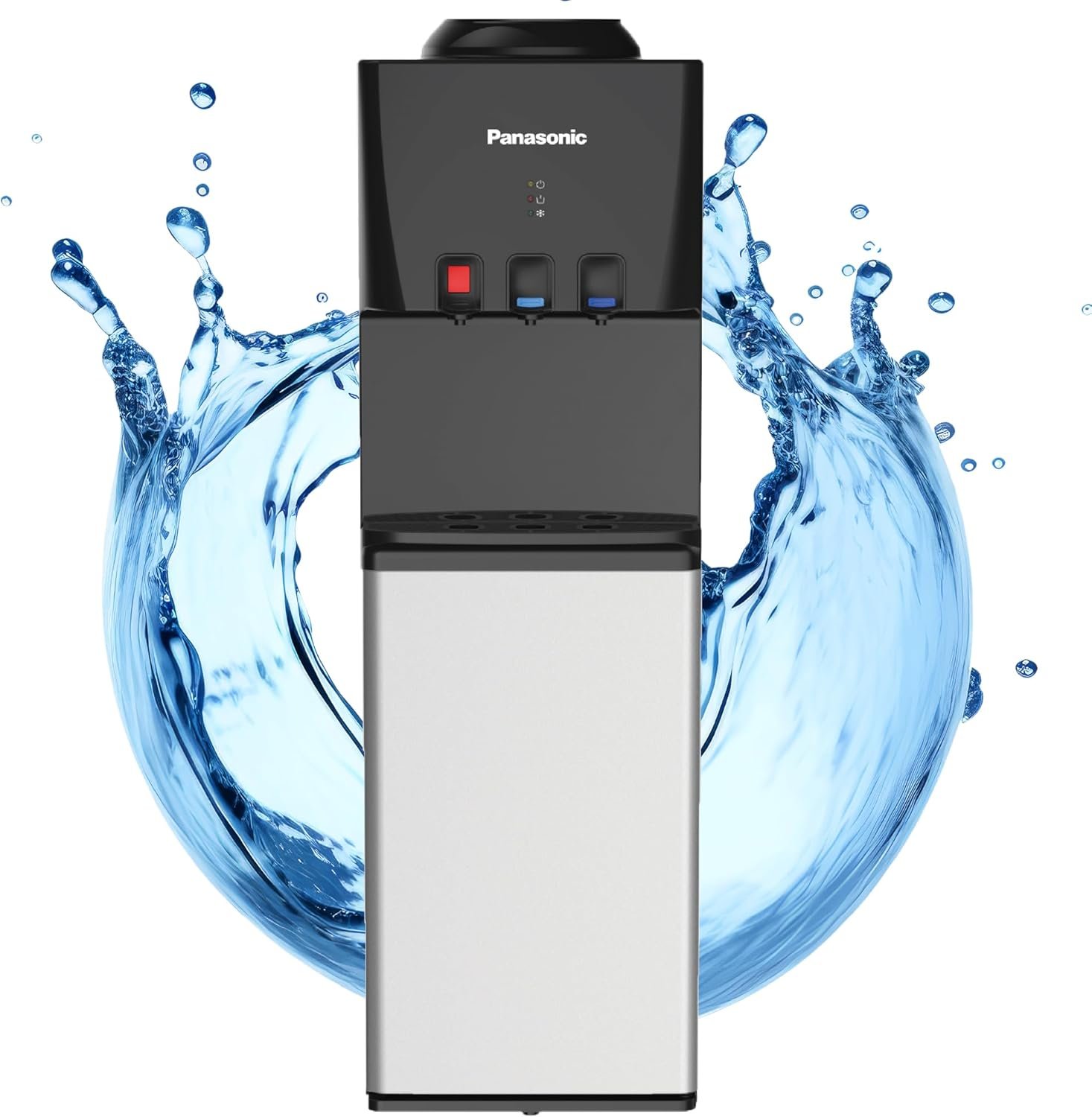 Panasonic Top Loading Water Dispenser, SDM-WD3128, 3-Tap Hot, Cold & Normal Water Options, Child Safety Lock, Overheat Protection, Black/Silver, Japan Quality