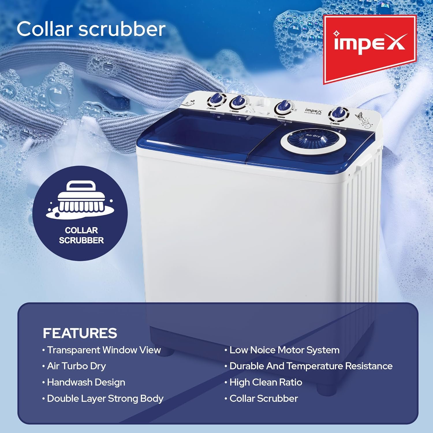 IMPEX TWIN TUB WASHING MACHINE 12 KG - WM 4205 thumbnail 3