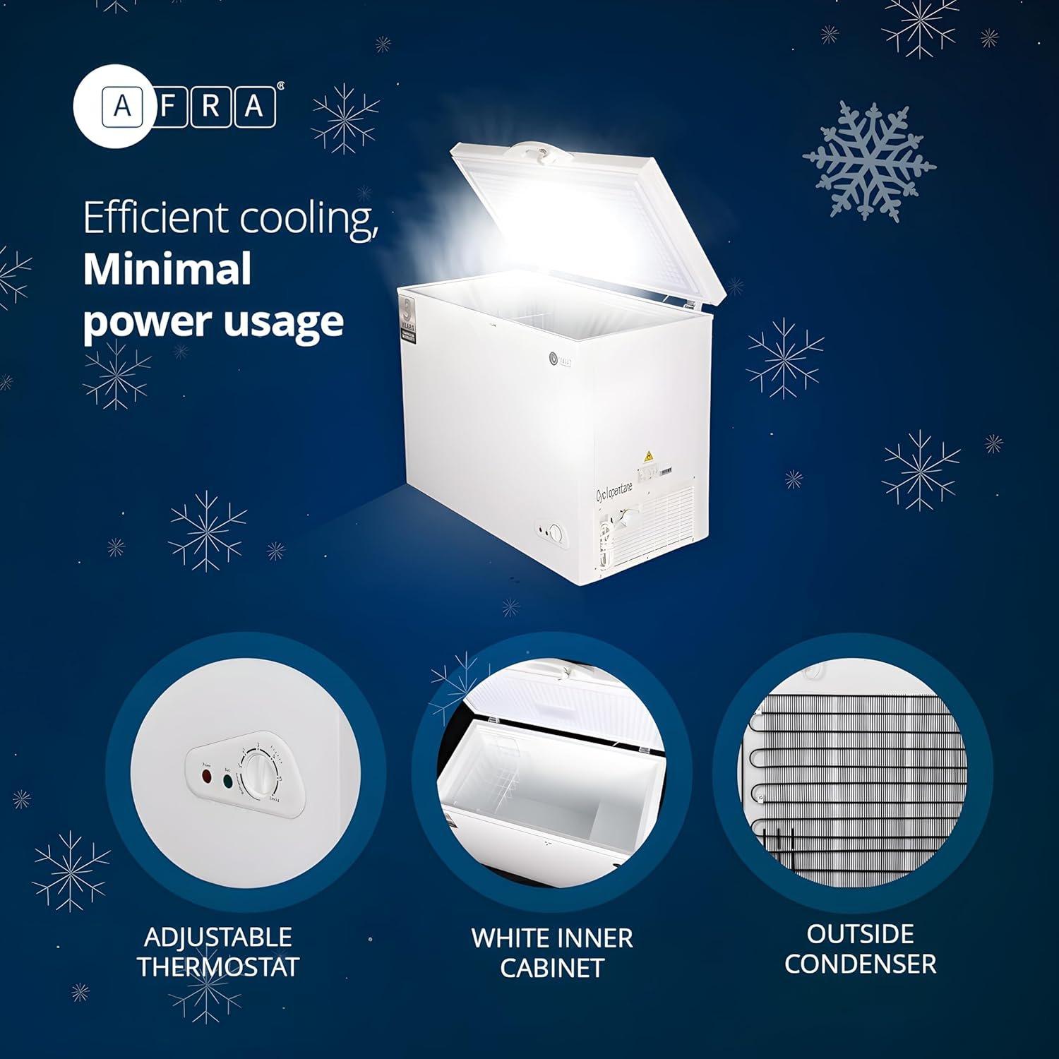 Afra 250Litre Chest Freezer White Inner Out Side Condenser With Lock - Af-2600cfwt thumbnail 3