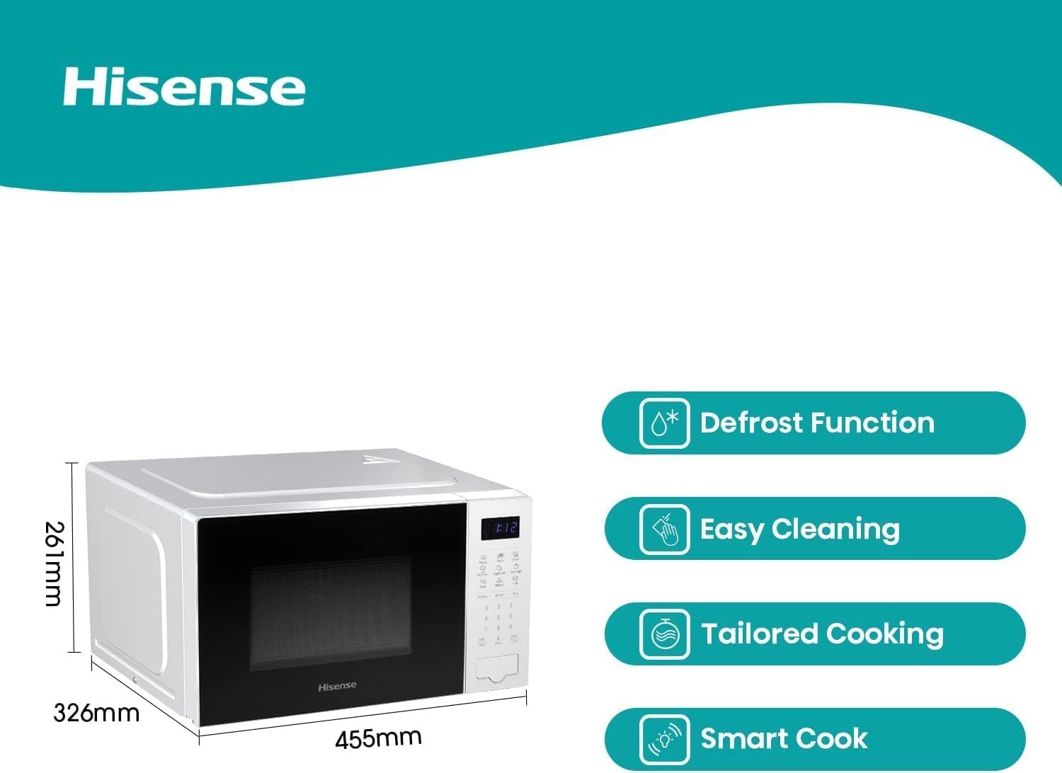 Hisense 700 Watts 20 Litre White Digital Solo Microwave Oven  Automatic Defrost, 9 Auto Cook Menus, Clock & Timer, Easy Clean - H20MOWS4UK thumbnail 2