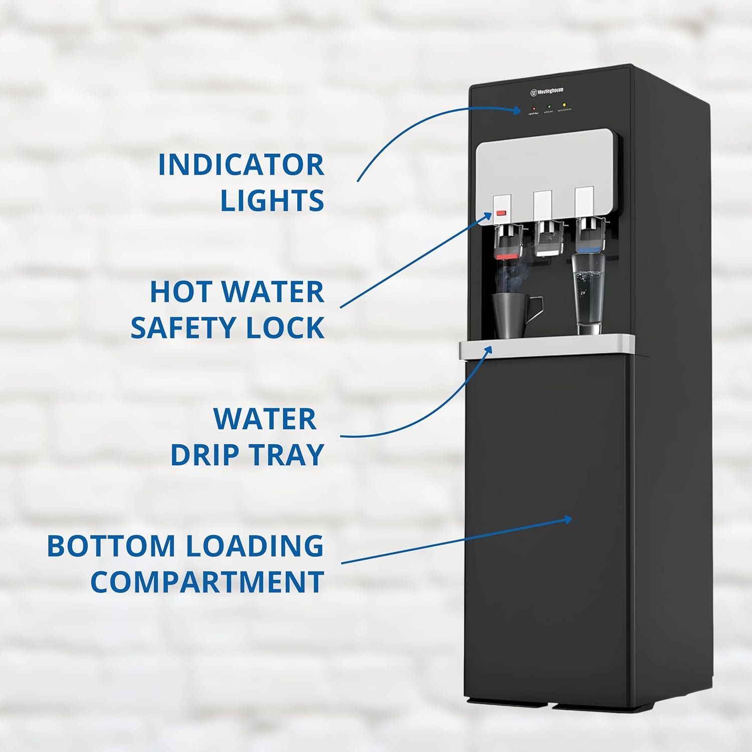 Westinghouse USA Bottom Loading Water Dispenser for 5 Gallon Bottles � 3 Temperatures with Hot, Cold and Room Spouts - Efficient for Both Office and Home Use with Child Safety Lock - 2 Years Warranty - WKWDJ878 thumbnail 4