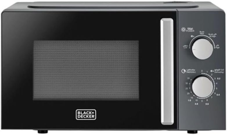 BLACK+DECKER Microwave Oven, 20Litre, 700Watts Power, 30-Min Timer, Rotary Dial Control, Chrome Finish Knobs, 5 Power Levels for Precise Cooking, Compact Design for Kitchens, Black - MZ2015P-B5