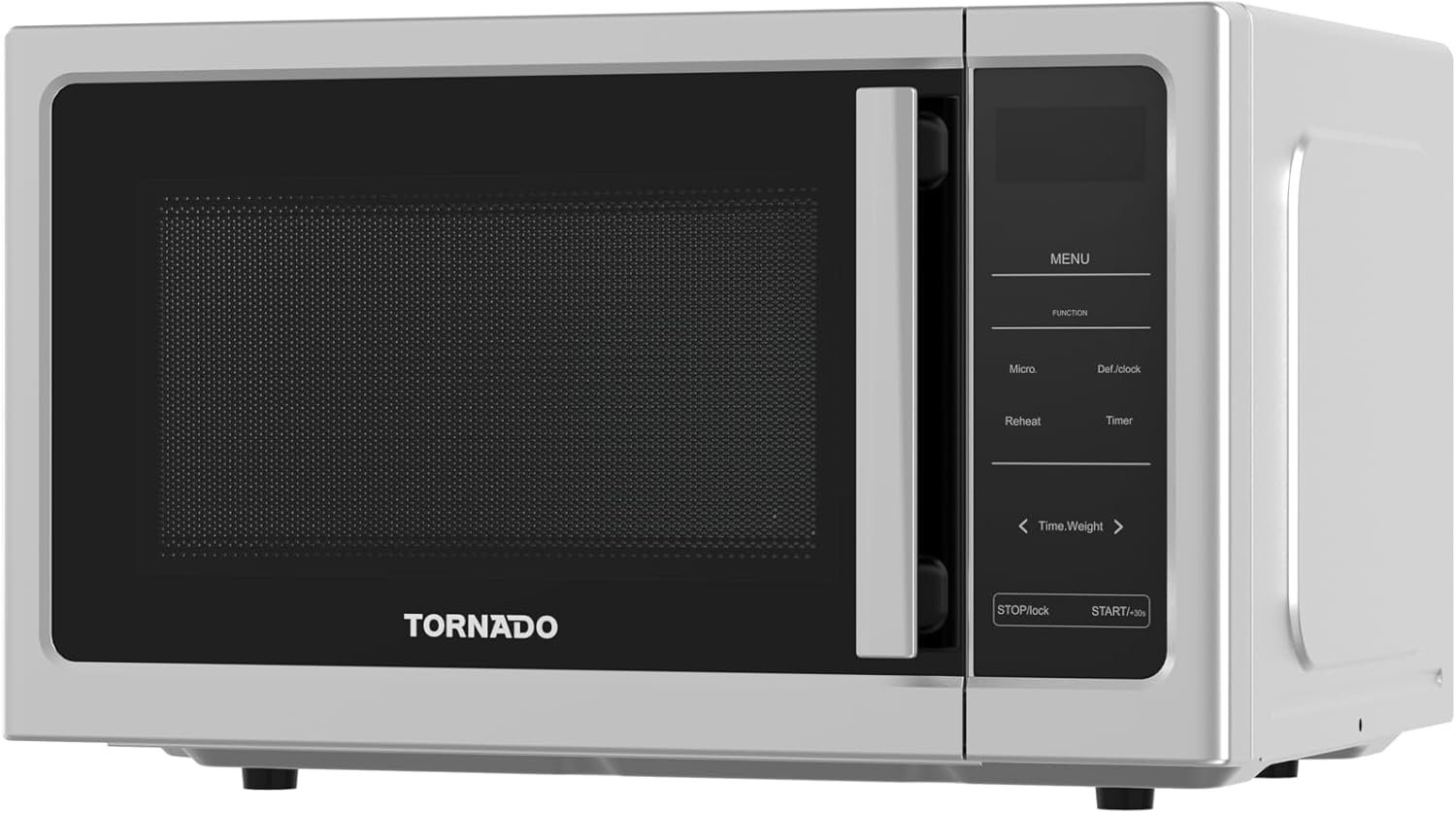 Tornado 25 Liters Digital Microwave Oven Solo with 10 Power Levels, 850Watts, Touch Control panel, Child-Safety-Lock, Defrost Function, 8 Auto cooking function, Silver, TWDS-25-S-E