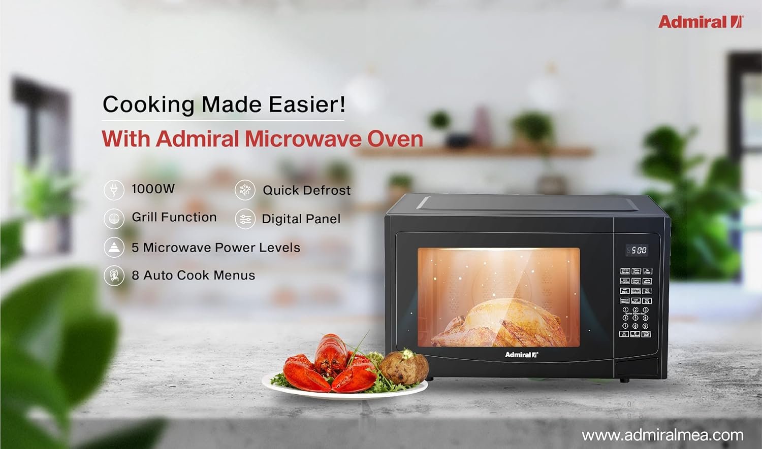 Admiral Microwave Oven 23 Liters 900 Watts, White - ADMW23WSWP thumbnail 3