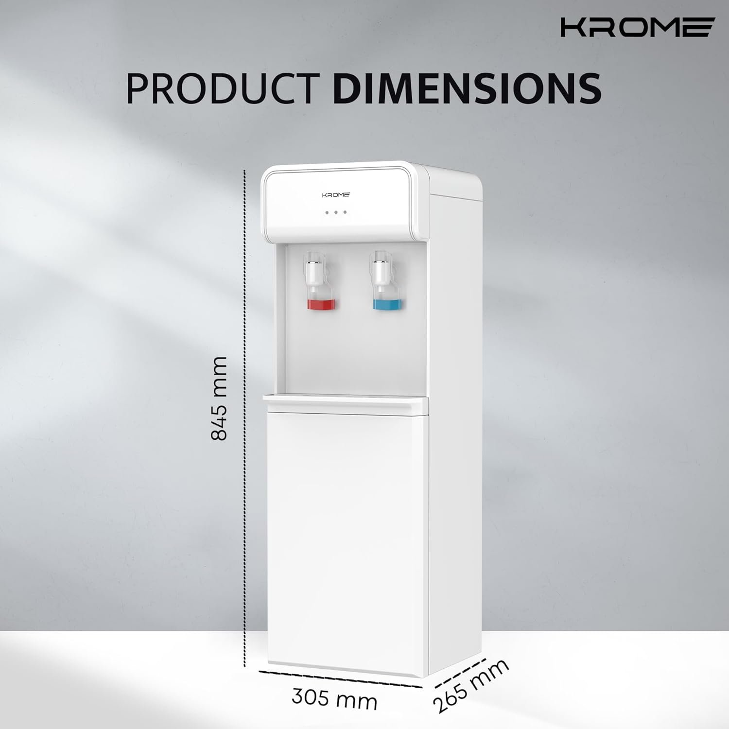 KROME Top Loading Water Dispenser, Hot and Cold Water 2 taps, Floor Standing, Made with SUS 304 Tank and Food-grade Silicone Gel Tube, White - KR-WDTL 2TW thumbnail 4