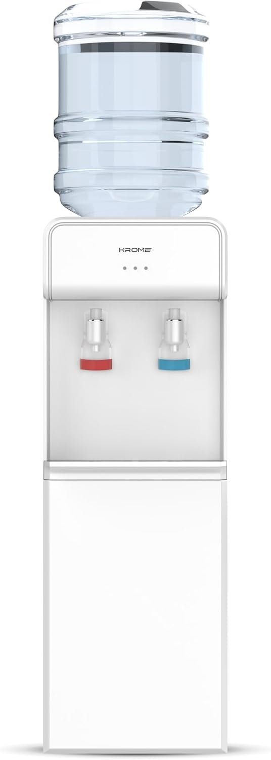 KROME Top Loading Water Dispenser, Hot and Cold Water 2 taps, Floor Standing, Made with SUS 304 Tank and Food-grade Silicone Gel Tube, White - KR-WDTL 2TW
