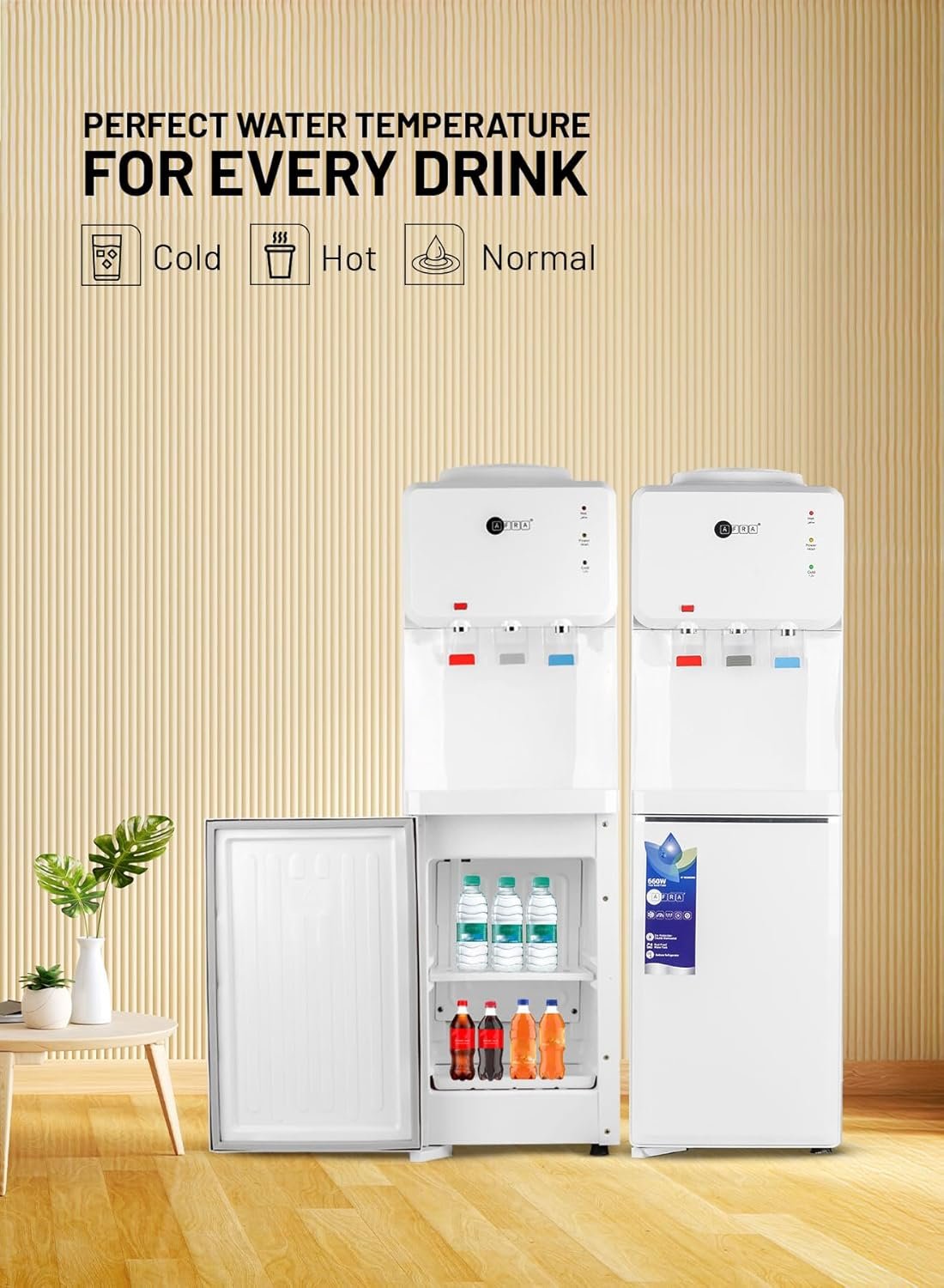 AFRA Top Loading Water Dispenser with Bottom Refrigerator 3 Tap Heating Power 550w Cooling Power 100w White, Dry Protection-Double thermostat, Rust Proof Water Tank, AF-9830WDWH, 2 Year Warranty thumbnail 3