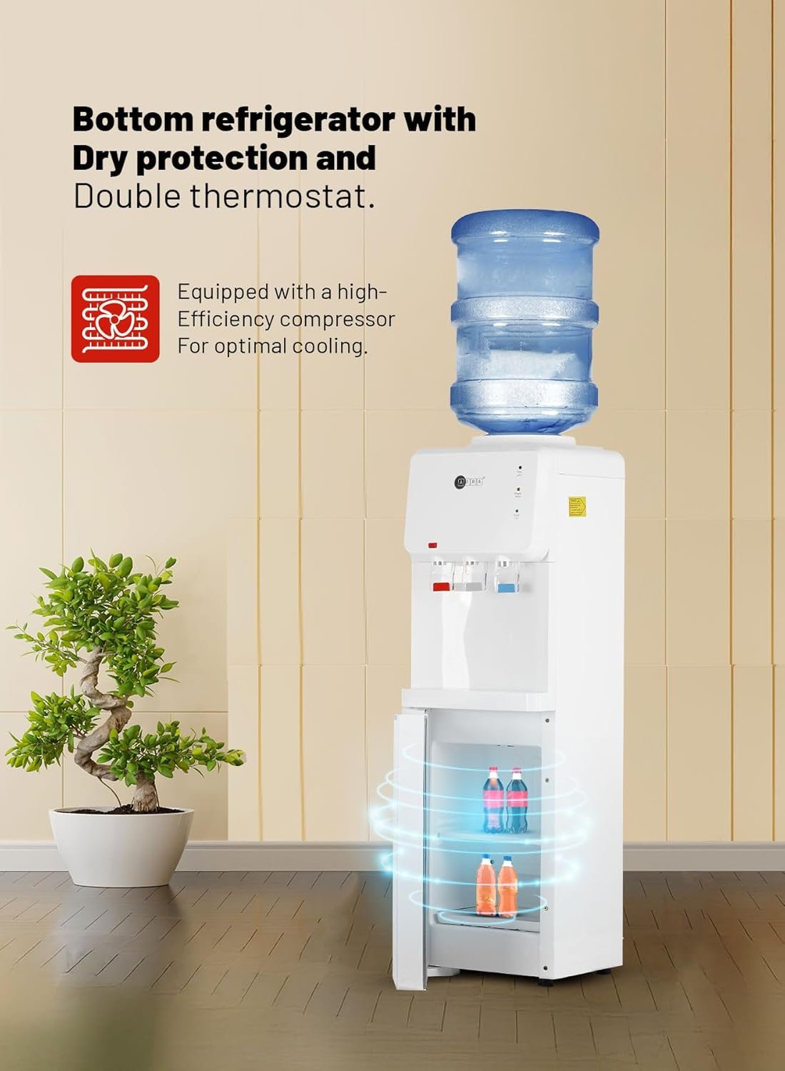 AFRA Top Loading Water Dispenser with Bottom Refrigerator 3 Tap Heating Power 550w Cooling Power 100w White, Dry Protection-Double thermostat, Rust Proof Water Tank, AF-9830WDWH, 2 Year Warranty thumbnail 4