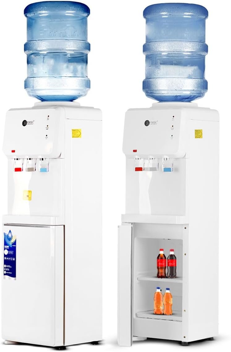 AFRA Top Loading Water Dispenser with Bottom Refrigerator 3 Tap Heating Power 550w Cooling Power 100w White, Dry Protection-Double thermostat, Rust Proof Water Tank, AF-9830WDWH, 2 Year Warranty