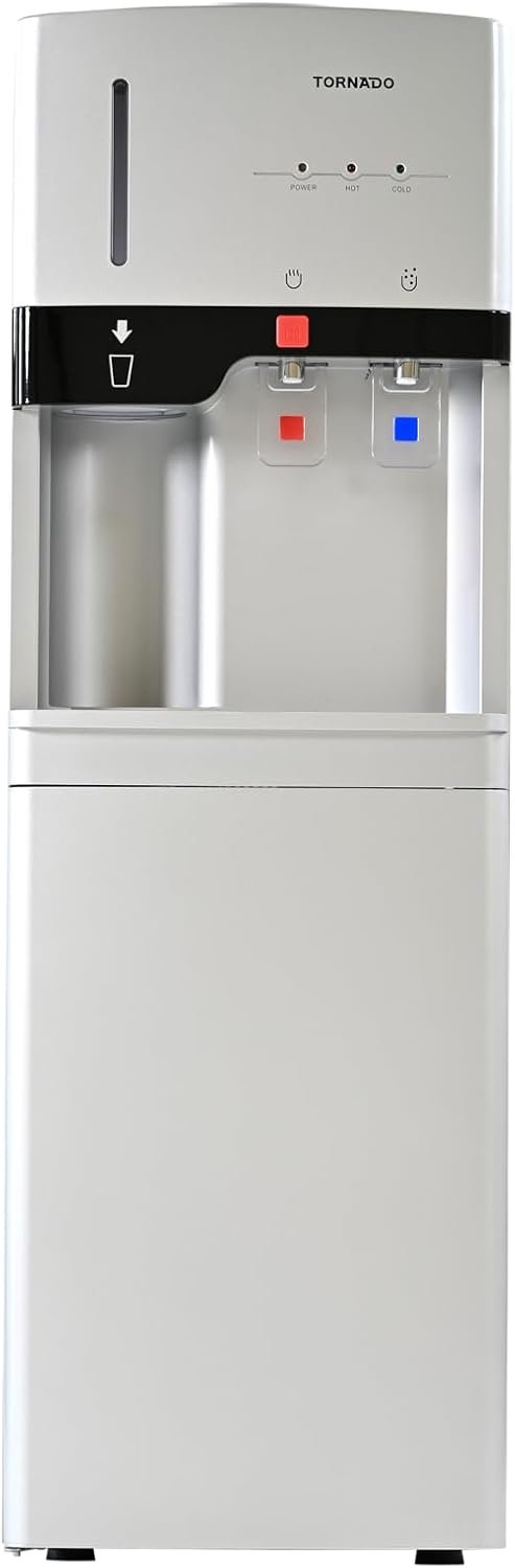 Tornado Water Dispenser with Cup Holder Top Loading with Bottom Cabinet Hot & Cold 2 Taps Silver TWD-L3CHE-S