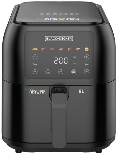 BLACK+DECKER Digital Air Fryer, 1700W, 8L Family-Sized Capacity, 7 Preset Functions, Rapid Air Convection for Healthy Frying, Adjustable Temperature 80-200°C, Easy Clean, Black - SAF80-B5