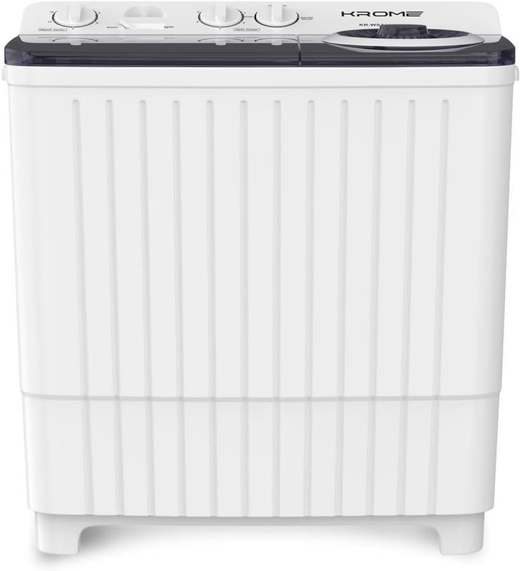 KROME 8KG Twin Tub Semi-Automatic Washing Machine, Mechanical Wash Timer, Intuitive Control, Durable Aluminium Spin Motor, 360W Wash SPIN Input Power With 170Watts, White, KR-WSA80K