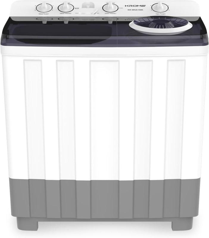 KROME 15KG Twin Tub Semi-Automatic Washing Machine, Mechanical Wash Timer, Intuitive Control, Durable Aluminium Spin Motor, 460W Wash & 200W Spin Input Power, White - KR-WSA150K