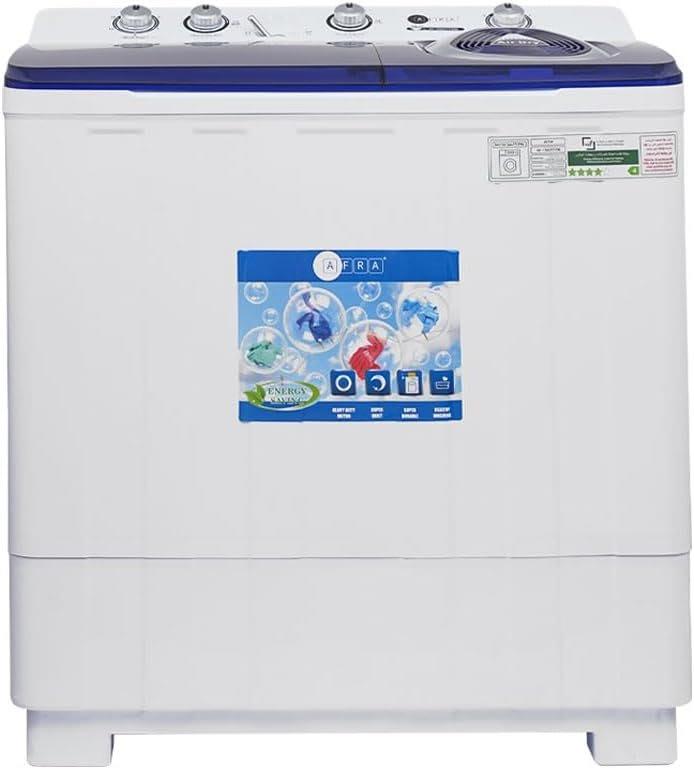 Afra Twin-Tub Washing Machine, 15 kg Wash Capacity, 7 kg Spin Capacity, 660W Motor, White and Blue - AF-1502TTWB