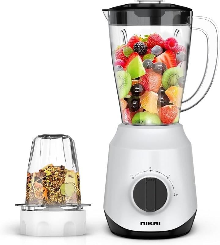 Nikai 450Watts 2-in-1 Blender 1.5 Litre Unbreakable PC Jar, 3 Speeds, Stainless Blades, Easy To Clean Detachable Parts, Perfect for Blending and Grinding - NB2511AX