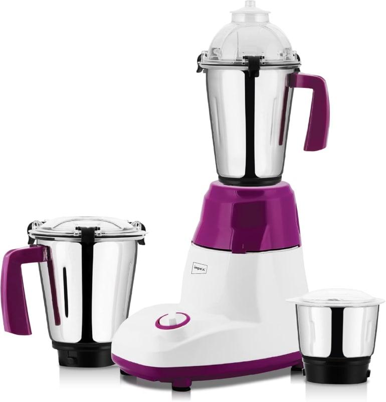 Impex BL 318B 750W Powerful Motor 3 In 1 Mixer Grinder Blender with Stainless Steel Blade & Jars ABD Plastic Body Unbreakable Jar Caps