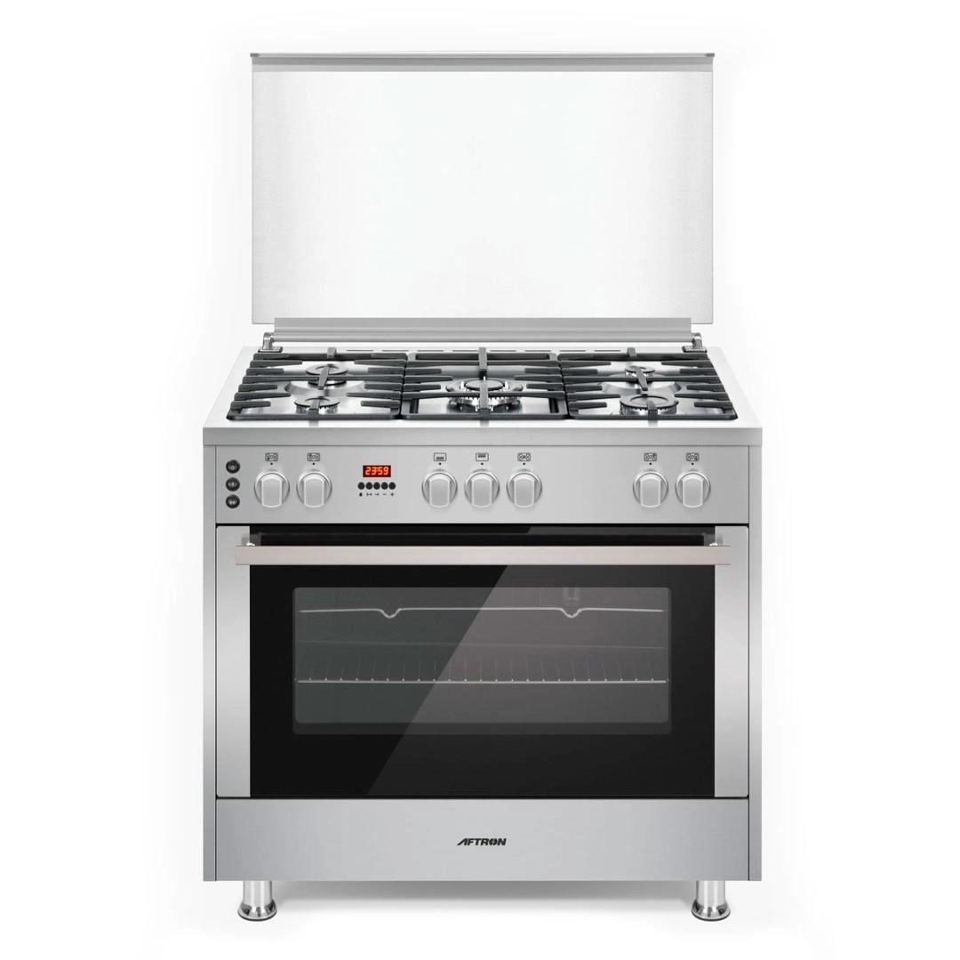 Aftron Stainless Steel 5 Gas Burners Cooking Range, 90 x 60 cm, Silver