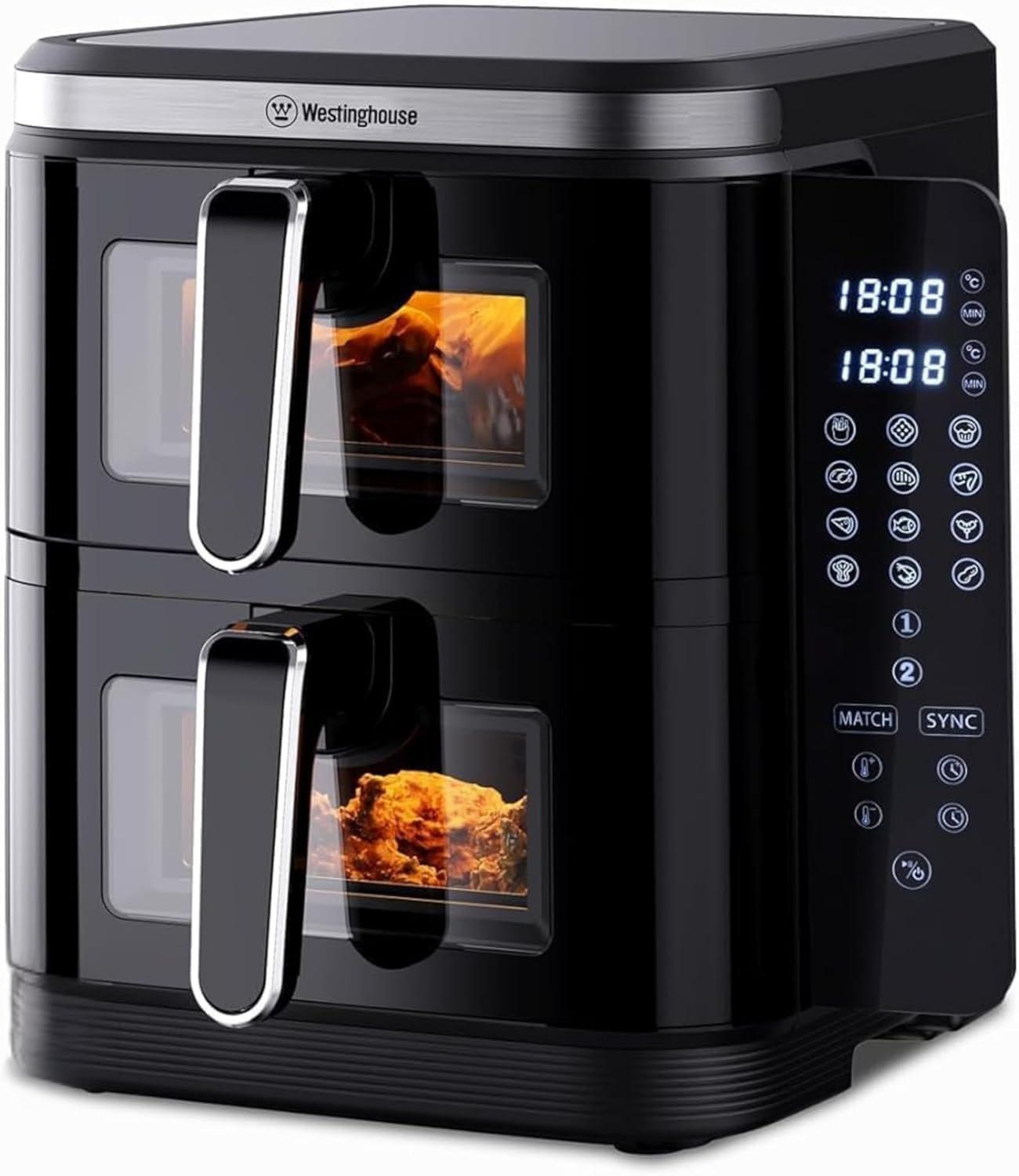 Westinghouse USA Double Stack Air Fryer 11L (5.5L + 5.5L) | Dual Zone Cooking, Foldable Display, 12 Presets, 2800W – BS Plug (UAE Version) - 2 Years Warranty - WKAF2201