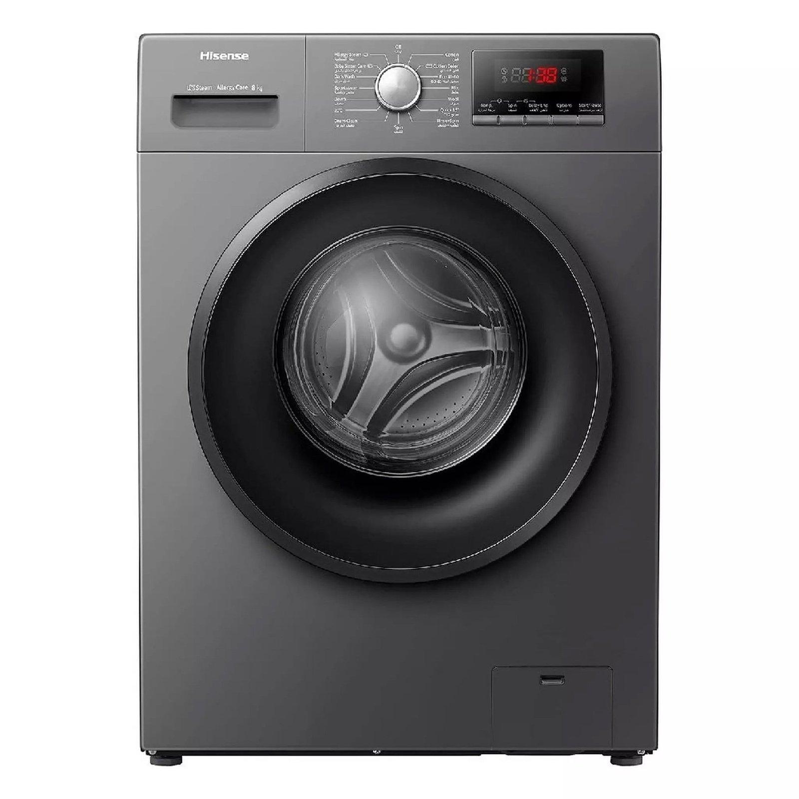 Hisense 8KG Front Loading Washing Machine 1200 RPM, With Pause & Add, Drum Clean, Inverter model, WFSQ8012VMT, Titanium Gray