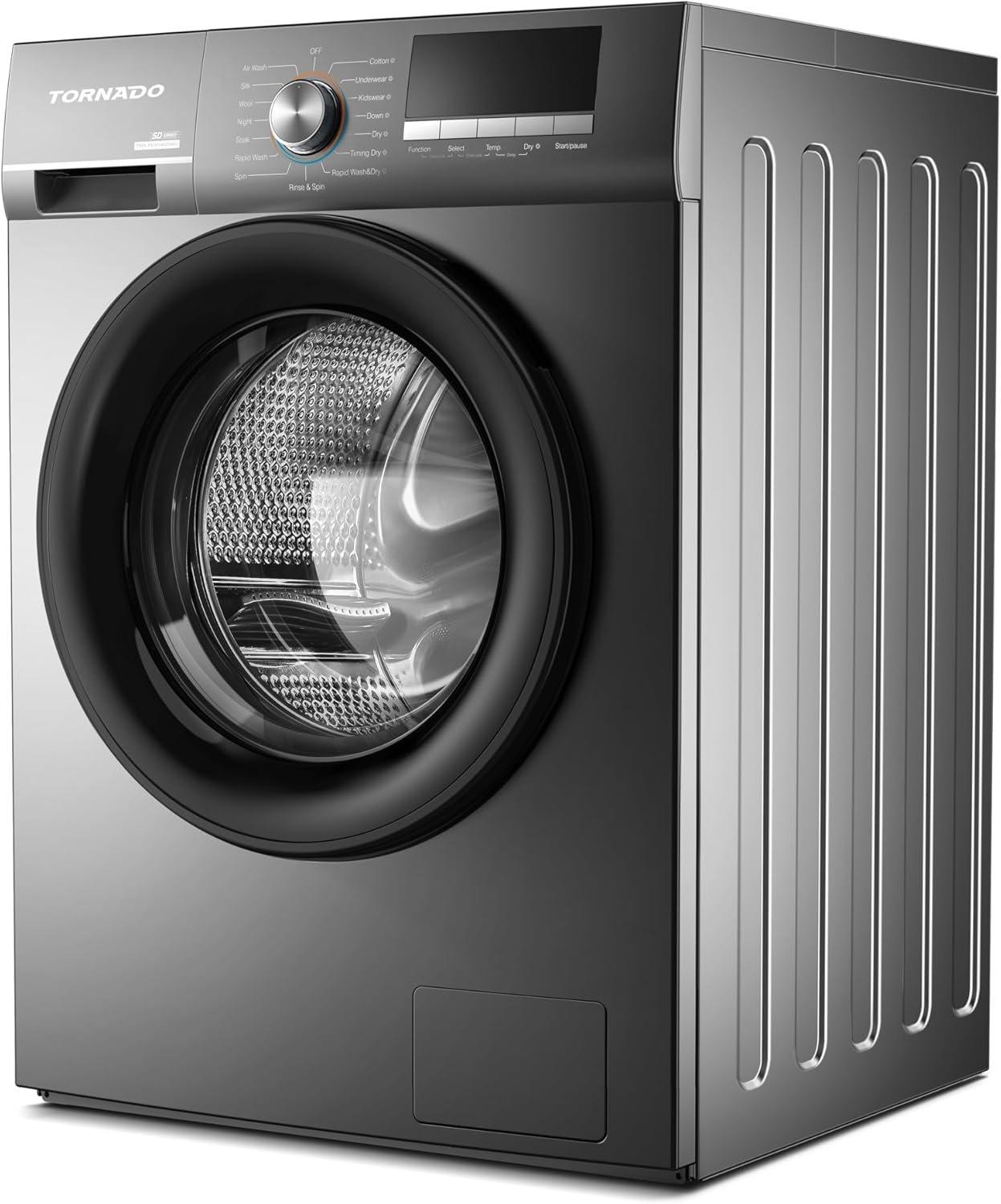 Tornado Front Load Inverter Washer Dryer, 10kg Washing & Drying Capacity, BLDC Inverter Motor, 1400 RPM, Stainless Steel Drum, Quick Wash & Dry 15min, TwinWash, Child Lock, TWX-FV1014GDSSU - Silver