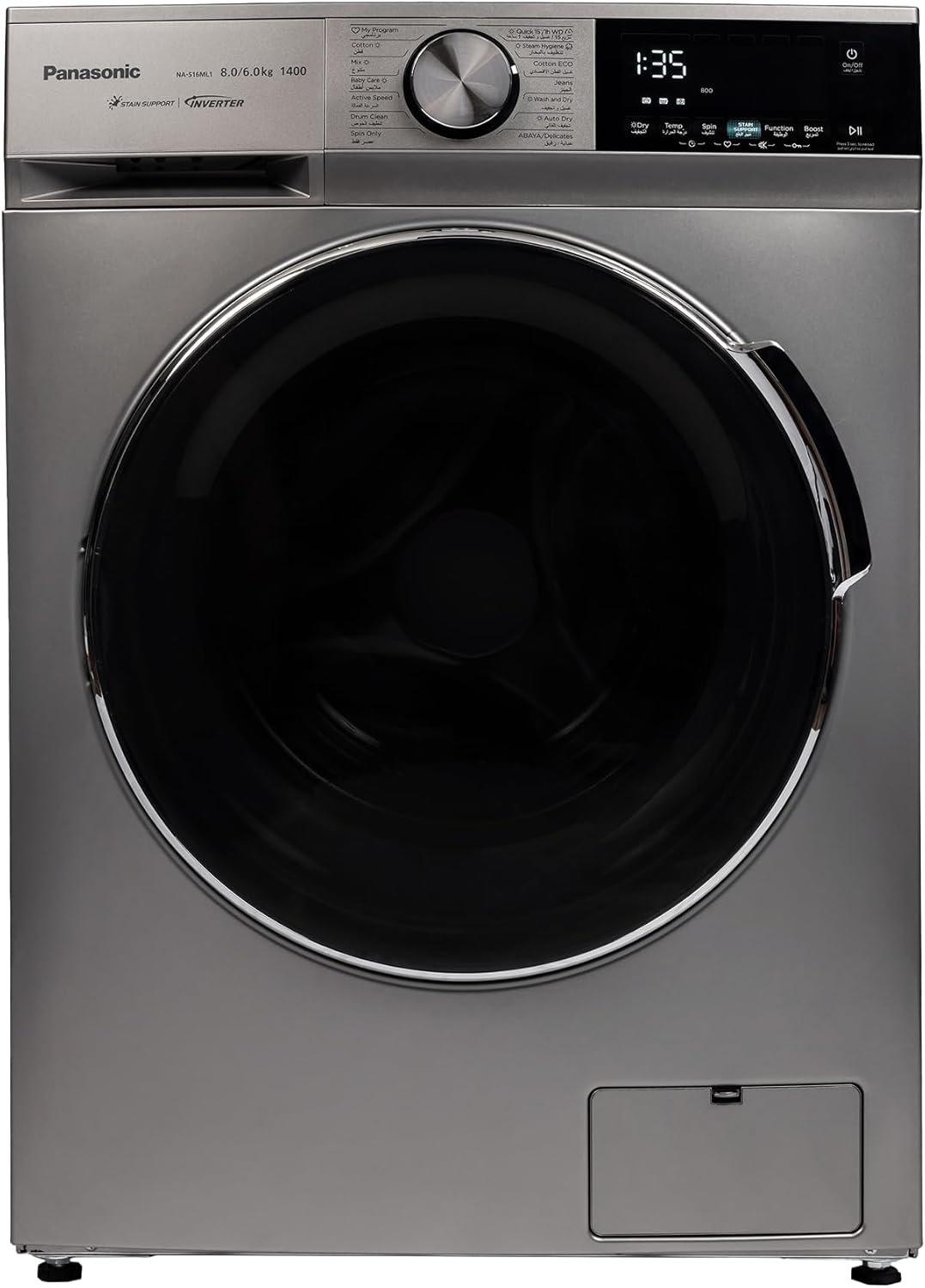 Panasonic 8/6 Kg Front Load Washer & Dryer,All-in-One Washer & Dryer/ABAYA/Delicates/Stain Support/Active Foam by Active Speed/Inverter/Steam Hygiene/Pause & Add-NA-S16ML1LAE