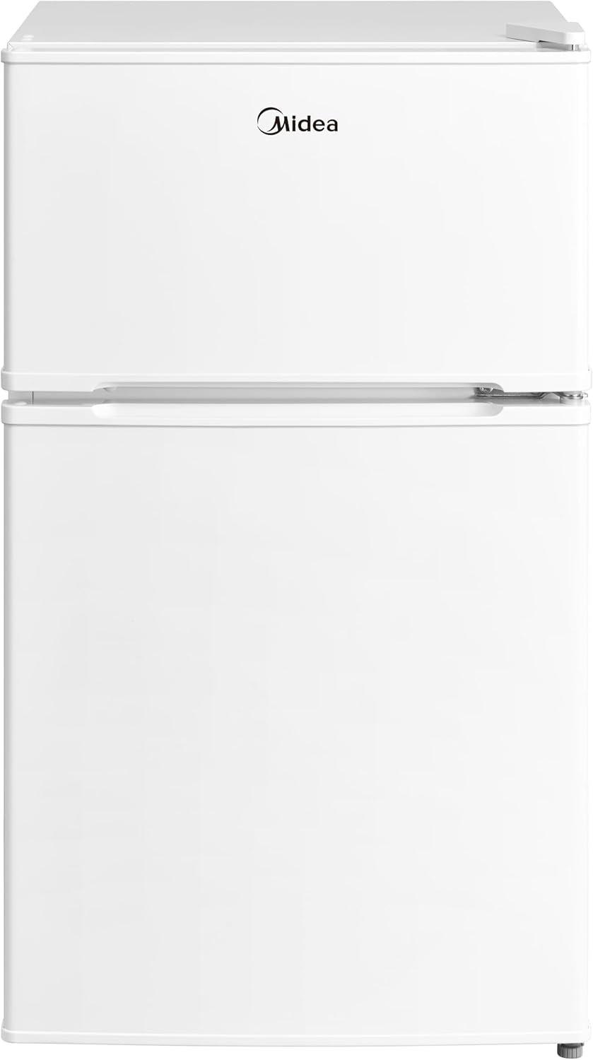 Midea 134Litre Gross & 87L Net Double Door Refrigerator With Separate Chiller Compartment, 2L Bottle Holder, Mini Fridge for Kitchen, Bedroom, Office & Bar, Inverter Quattro, White - MDRT134FGE01AE - Image 1