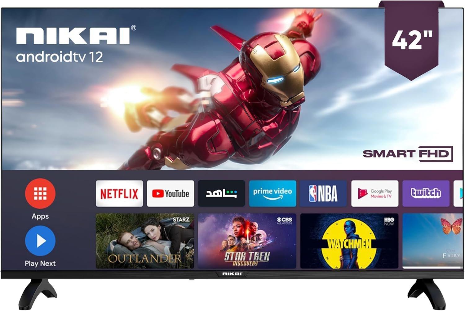 Nikai 42 Inch Smart LED TV | Built-In Wi-Fi, Smart Apps, 2 HDMI Ports, 1GB RAM16W Speakers, Quad-Core Processor Ultra-Slim Frame, Sleep Timer, Auto Power Off Multilingual OSD NTV4300SLEDT