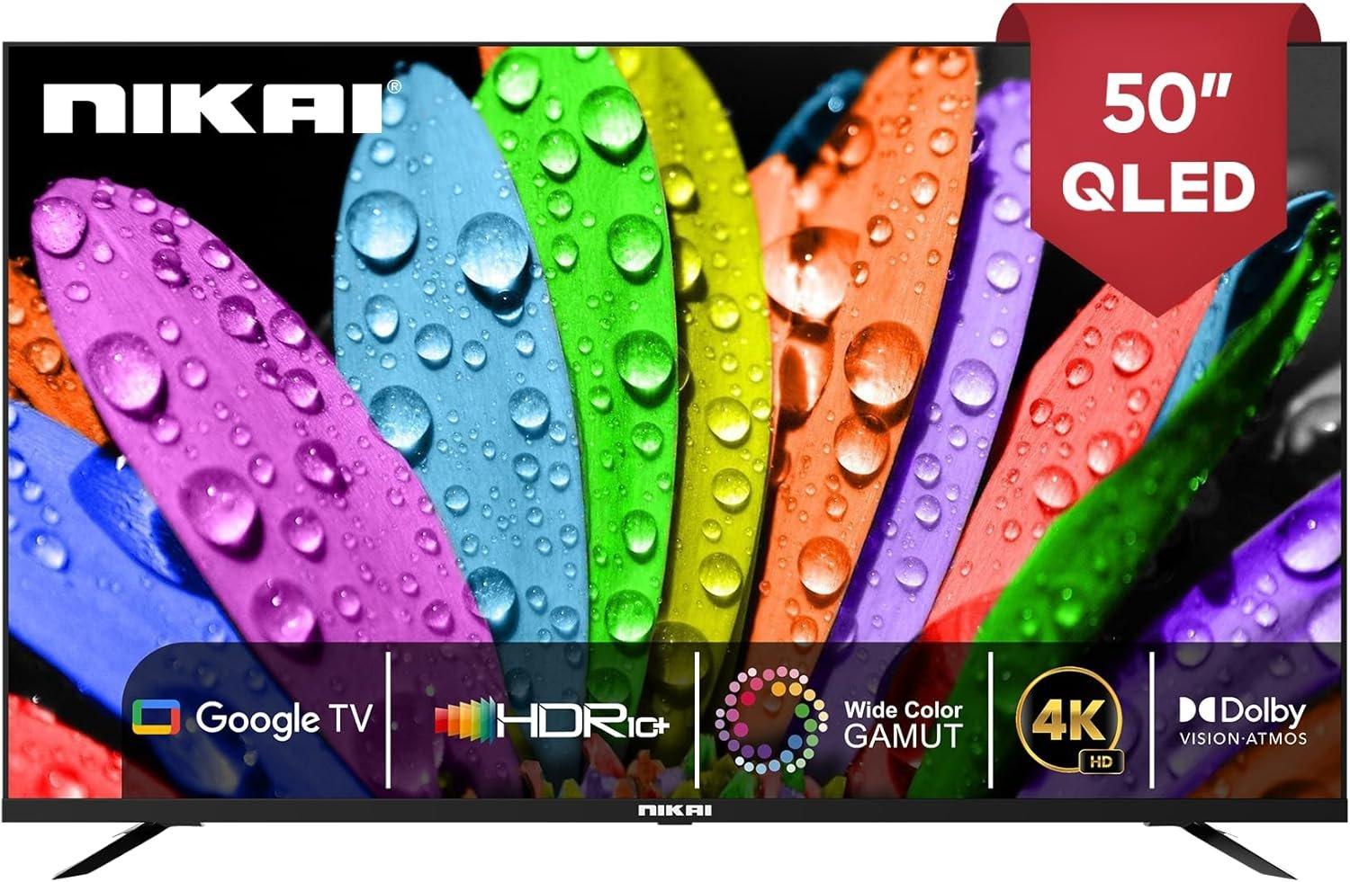 Nikai 50 Inch 4K QLED Ultra HD Smart Google TV, Hands Free Voice Control, Game Master, Dolby Vision + Atmos, 4K HDR10+, Effortless Connectivity with Android & Apple devices - NPROG50QLED - Image 1