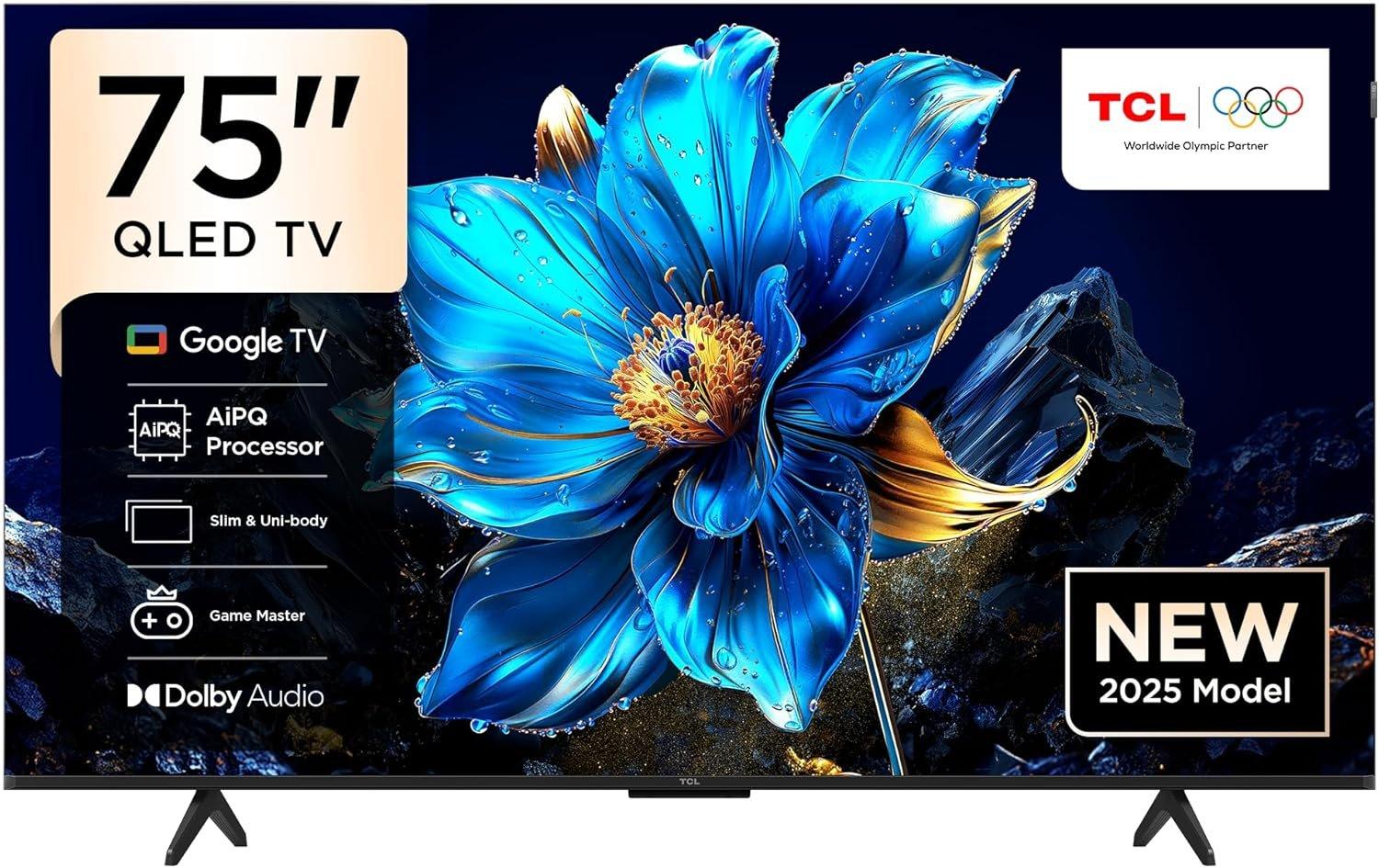 TCL 75" QLED 4K Ultra HD HDR Google TV (Google Assistant, Freeview Play, Dolby Atmos, Dolby Vision, HDR10+, 120Hz Game Accelerator, Motion Clarity - 75P7K-UK