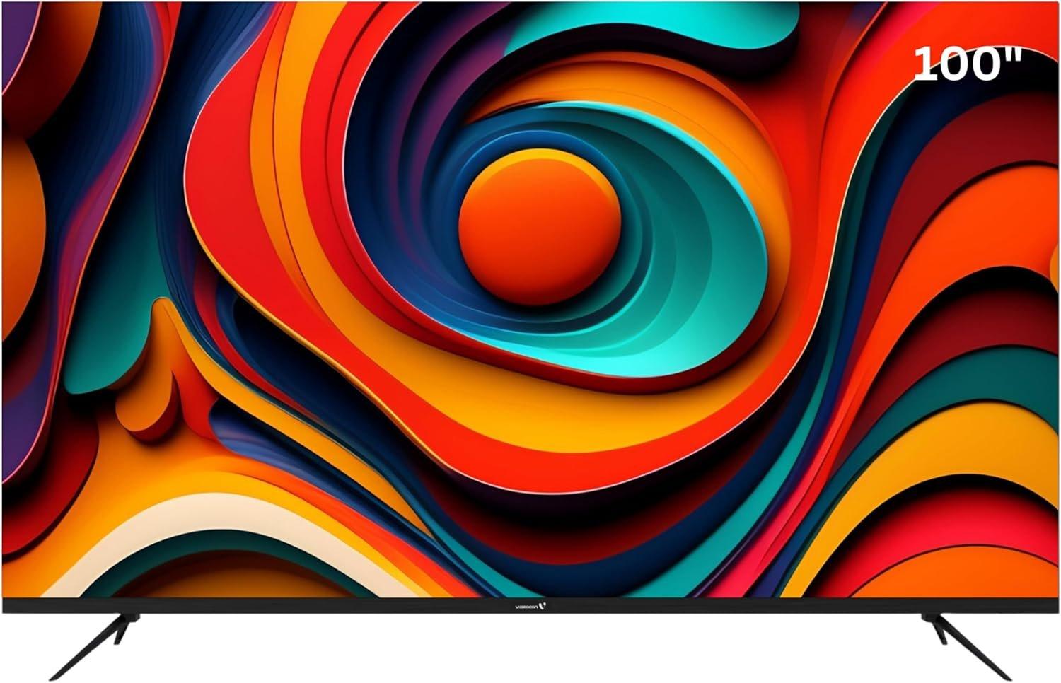 Videocon 100" Edgeless QLED 4K UHD Google TV with Voice Remote, Dolby Audio, Bluetooth, A+ Grade Panel and Free Wall Mount- E100QLGT1100