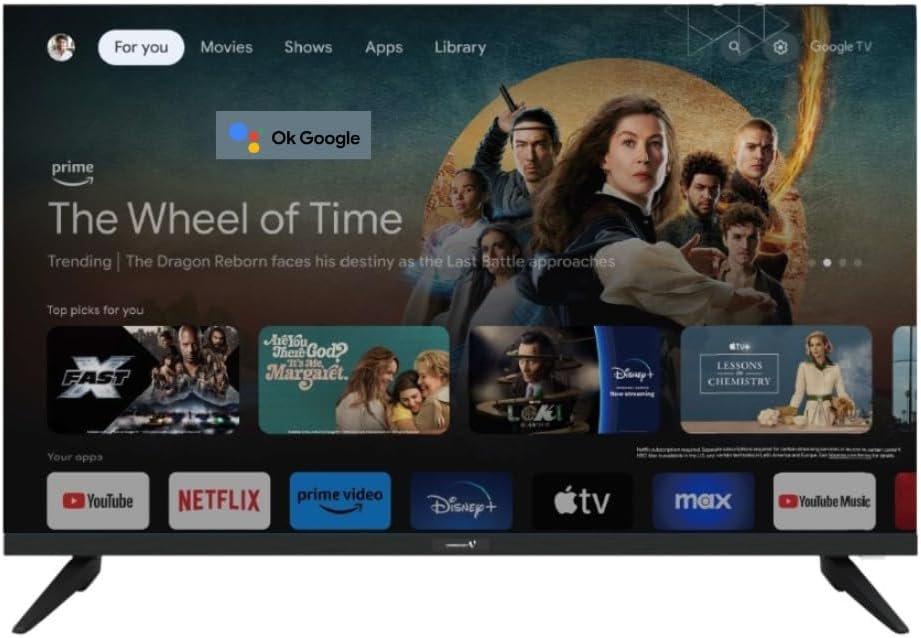 Videocon 75" Edgeless 4K UHD Official Google Tv with "Hey Google" Voice Remote, Bluetooth, Dolby Audio and Free Wall Bracket- E75ELGT1100