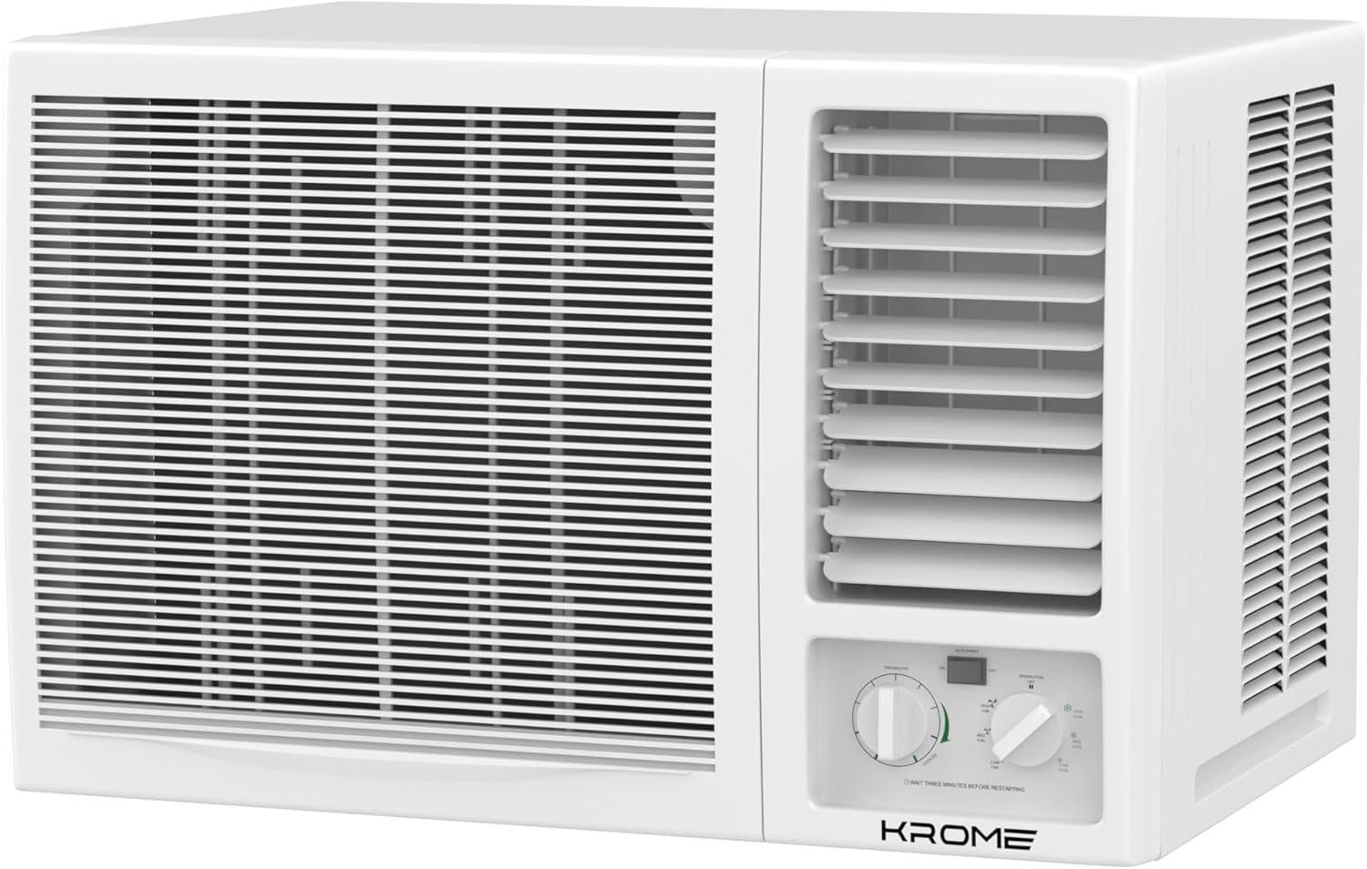 KROME 2 Ton Window Air Conditioner, 24000 BTU, R410a Gas,Rotary compressor, Energy Efficient, Low Noise, Maximum Cooling, Mechanical Control,Turbo mode White- KR-AWR24ST3