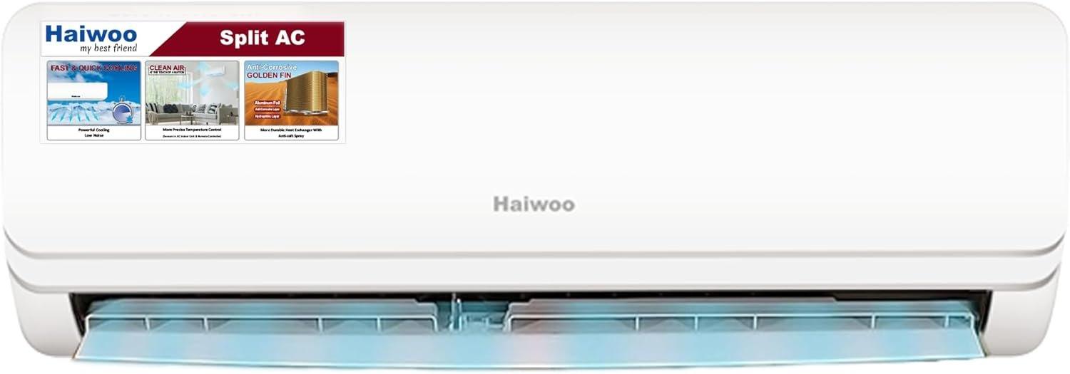 Haiwoo Air Conditioner 1 Ton Capacity 12000 BTU, T1 Highly Efficient Tropical Compressor, Golden Fin to Prevent Corrosion, Refrigerant:R410A, White - HSAC-12K-R
