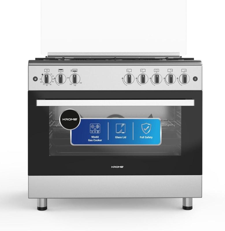 Krome 5 Hot Plastes Electric Cooker With Oven, Double Glass Oven Door, 60 X 60 cm, Color Black/Silver Model – KR-CRHP66O