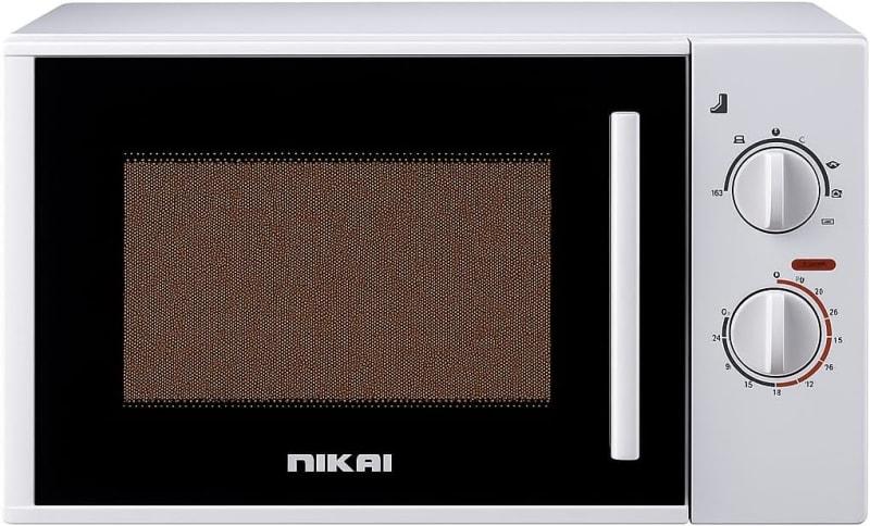 Nikai Microwave Oven, Manual Control, 5 Power Levels, 0-35 Mins Timer, Defrost Setting, Cooking End Signal, Pull Handle Door 30L 900W NMO3010M White