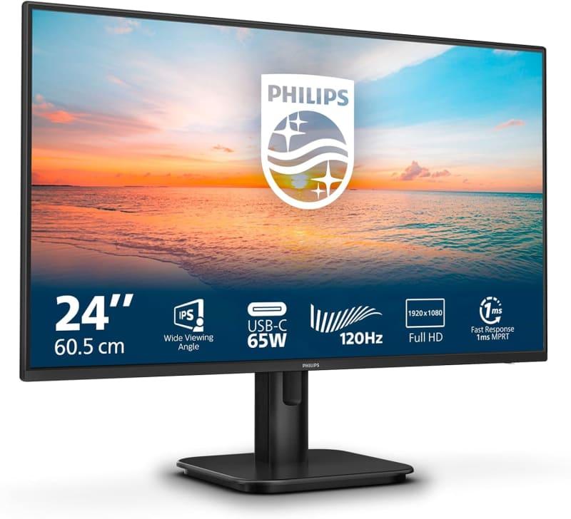 PHILIPS 24E1N1300A - 24 Inch FHD Monitor, 100Hz, IPs, 1ms, USB-C power delivery, Speakers, Flicker Free, LowBlue mode (1920 x 1080, 250 cd/m², HDMI 1.4 / USB-C)