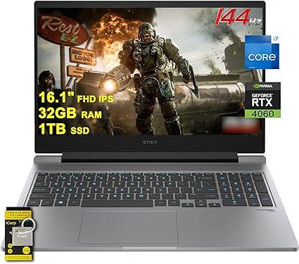 HP Omen 16 Gaming Laptop 16.1" FHD IPS 144Hz Intel 16-core i7-14650HX (>i9-13900HX) 32GB RAM 1TB SSD GeForce RTX 4060 RGB Backlit Thunderbolt FHD Privacy Camera Win11 w/ICP Accessory