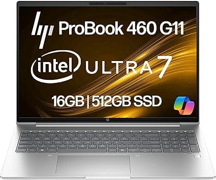 HP ProBook 460 G11 Business Laptop 16” FHD+ Display, Intel Core Ultra 7 155U (Beats i7-1355U), 16GB DDR5 RAM, 512GB NVMe, Wi-Fi 6E, RJ-45, Webcam, Backlit Keyboard, Win 11 Pro - Pike Silver Plastic